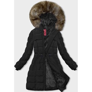Čierna dámska zimná bunda s kožušinovou podšívkou (LHD-23063) odcienie czerni S (36)