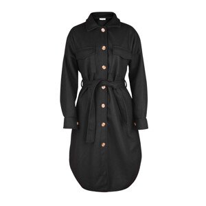 Teplý čierny dámsky kabát s vreckami, gombíkmi a zaväzovaním v páse 493-2 UNI