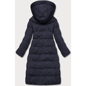Tmavomodrá dlhá dámska zimná bunda s kožušinovou podšívkou (2M-025) odcienie niebieskiego S (36)