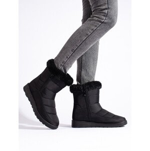 Štýlové čierne dámske snehové topánky bez podpätku