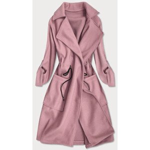Volný dámský kabát ve barvě s klopami Růžová ONE SIZE model 17098881 - MADE IN ITALY