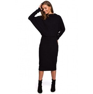 Dámske pletené šaty s golierom S245 čierne - Stylove L/XL