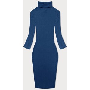 Modré vypasované žebrované šaty s rolákem Rue Paris (5133) Modrá XL (42)
