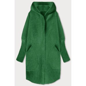 Tmavozelený dlhý vlnený prehoz cez oblečenie typu alpaka s kapucňou (908) odcienie zieleni ONE SIZE