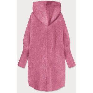 Svetloružový dlhý vlnený prehoz cez oblečenie typu alpaka s kapucňou (908) Růžová ONE SIZE
