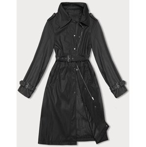 Voľný čierny dámsky kabát z ekologickej kože J Style (11Z8101) odcienie czerni M (38)