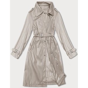 Voľný dámsky kabát z ekologickej kože J Style v teplej béžovej farbe (11Z8101) Béžová S (36)