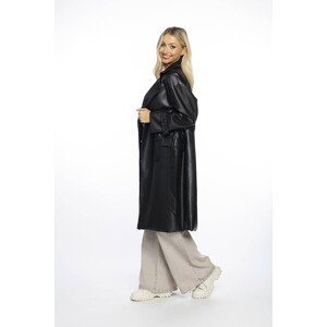 Čierny dvojradový klasický dámsky kabát z ekologickej kože AnnGissy (AG6-30) odcienie czerni XL (42)