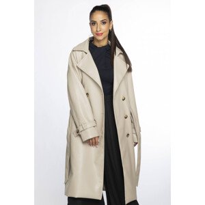 Béžový dvojradový klasický dámsky kabát z ekologickej kože AnnGissy (AG6-30) Béžová S (36)