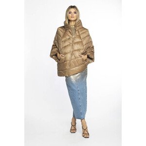 Tmavo béžová dámska bunda pončo s ozdobnými zipsami AnnGissy (AG1-J9171) Béžová S (36)