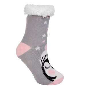 Detské zateplené ponožky Penguin šedé s nopkami růžová 31/34