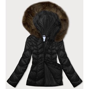 Čierna prešívaná dámska bunda s kapucňou Glakate pre prechodné obdobie (LU-2202) odcienie czerni S (36)