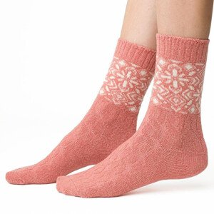 Ponožky s vlnou 093 lososové nórsky vzor růžová 38/40