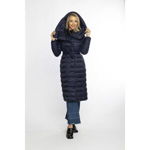 Tmavomodrý prešívaný kabát s vysokým stojačikom a kapucňou (AG1-J9062C) odcienie niebieskiego 48