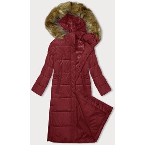 Červená dlhá zimná bunda s kapucňou (V726) odcienie czerwieni 46