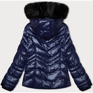Dámska krátka zimná prešívaná bunda vo farbe slivky s kapucňou J Style (58M23068-4) odcienie niebieskiego L (40)