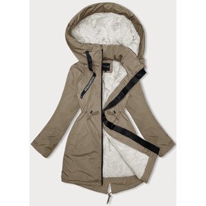 Dámska zimná bunda v ťavej farbe s kapucňou Glakate (H-3832) Béžová XXL (44)
