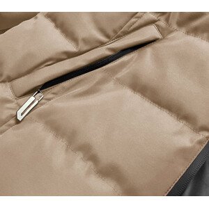 Krátka béžová dámska zimná bunda s kožušinou (5M768-62) Béžová XL (42)