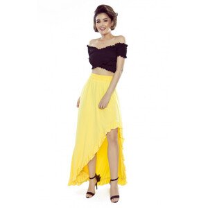 Asymetrická dámska maxi sukňa v citrónovej farbe s volánikom 426-1 L