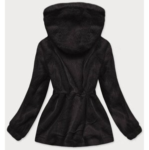 Černá kožešinová dámská bunda s kapucí model 16151613 černá XXL (44) - S'WEST