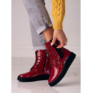 Originálne červené členkové topánky pre ženy na plochom podpätku 36