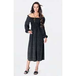 Ann Gissy Čierne dámske bodkované šaty s dlhými rukávmi v španielskom štýle (DLY016) odcienie czerni XL (42)