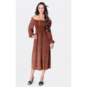 Dámske bodkované šaty v španielskom štýle v tehlovej farbe s dlhými rukávmi Ann Gissy (DLY016) odcienie czerwieni XL (42)