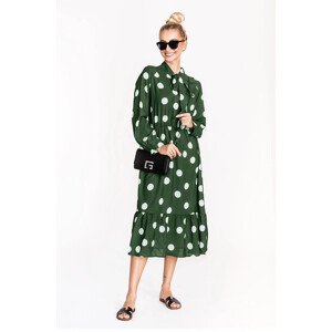 Zelené dámske bodkované šaty so zaväzovaním za krkom Ann Gissy (DLY019) odcienie zieleni XL (42)