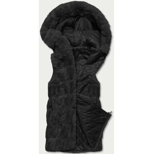 Čierna kožušinová vesta s kapucňou (BR8060-1) odcienie czerni 48