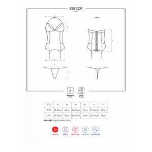 Korzet 838-COR corset - Obsessive S / M červená