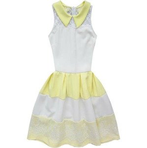 Bielo-žlté prúžkované šaty s čipkou (GOOD44) biały ONE SIZE