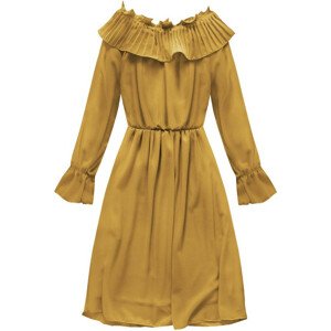Horčicovej šifónové šaty s volánom (139ART) žltá jedna veľkosť