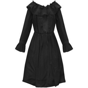 Čierne šifónové šaty s volánom (139ART) čierna jedna veľkosť