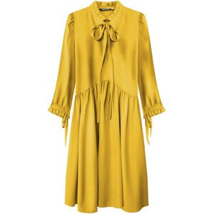 Dámske šaty v horčicovej farbe s volánikovým stojačikom (208ART) żółty S (36)