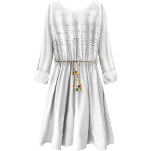 Biele dámske bavlnené šaty s výšivkou (212ART) biały ONE SIZE