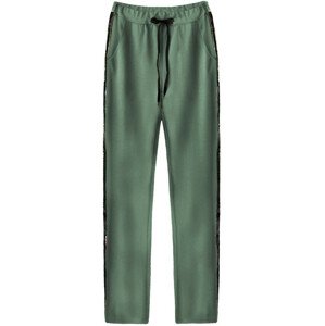 Zelené bavlnené nohavice s flitrovými lampasmi (210ART) zelená jedna veľkosť