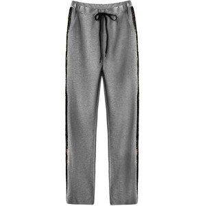 Tmavo šedé bavlnené nohavice s flitrovými lampasmi (210ART) šedá jedna veľkosť