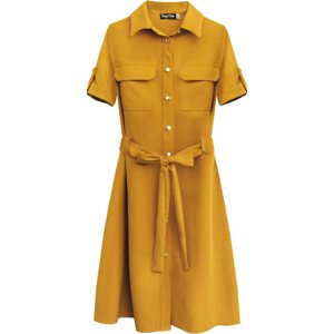 Dámske šaty v horčicovej farbe s gombíkmi a opaskom (292ART) żółty L (40)