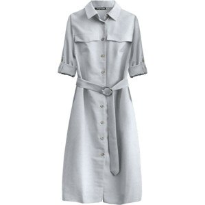 Svetlo šedé dámske midi šaty s gombíkmi a opaskom (293ART) šedá XL (42)