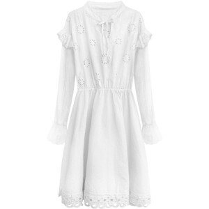 Biele bavlnené dámske šaty s výšivkou (303ART) biały ONE SIZE