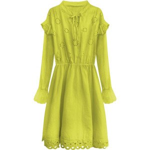Bavlnené dámske šaty v limetkovej farbe s výšivkou (303ART) zielony ONE SIZE