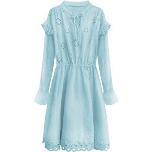 Svetlo modré bavlnené dámske šaty s výšivkou (303ART) błękitny ONE SIZE