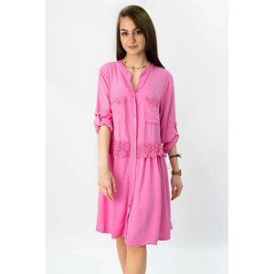 Bavlnené dámske košeľové šaty v neónovo ružovej farbe (307ART) ružová jedna veľkosť