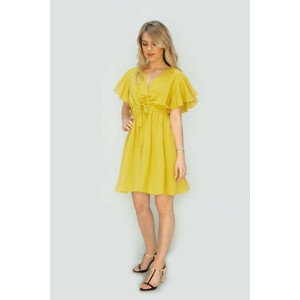 Žlté dámske šaty s preloženým obálkovým výstrihom (346ART) Žlutá ONE SIZE