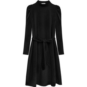 Čierne velúrové dámske šaty so zaväzovaním v páse (487ART) čierna jedna veľkosť