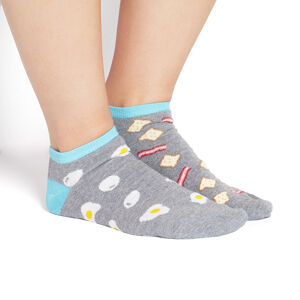Nepárové ponožky SOXO GOOD STUFF - Vajíčka a slanina sivá / modrá 40-45
