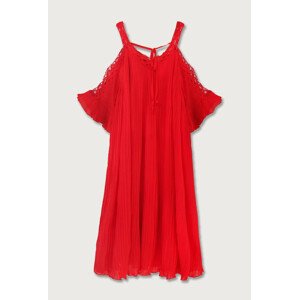 Červené plisované šaty s vykrojenými ramenami (342ART) červená jedna veľkosť