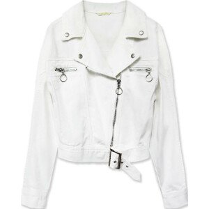 Krátka biela dámska džínsová bunda s golierom (H115) biela XS (34)