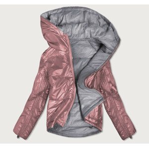 Obojstranná ružovo-sivá lesklá dámska bunda (B9553) różowy XXL (44)