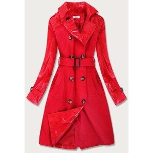 Tenký červený kabát z rôznych spojených materiálov (YR2027) czerwony L (40)